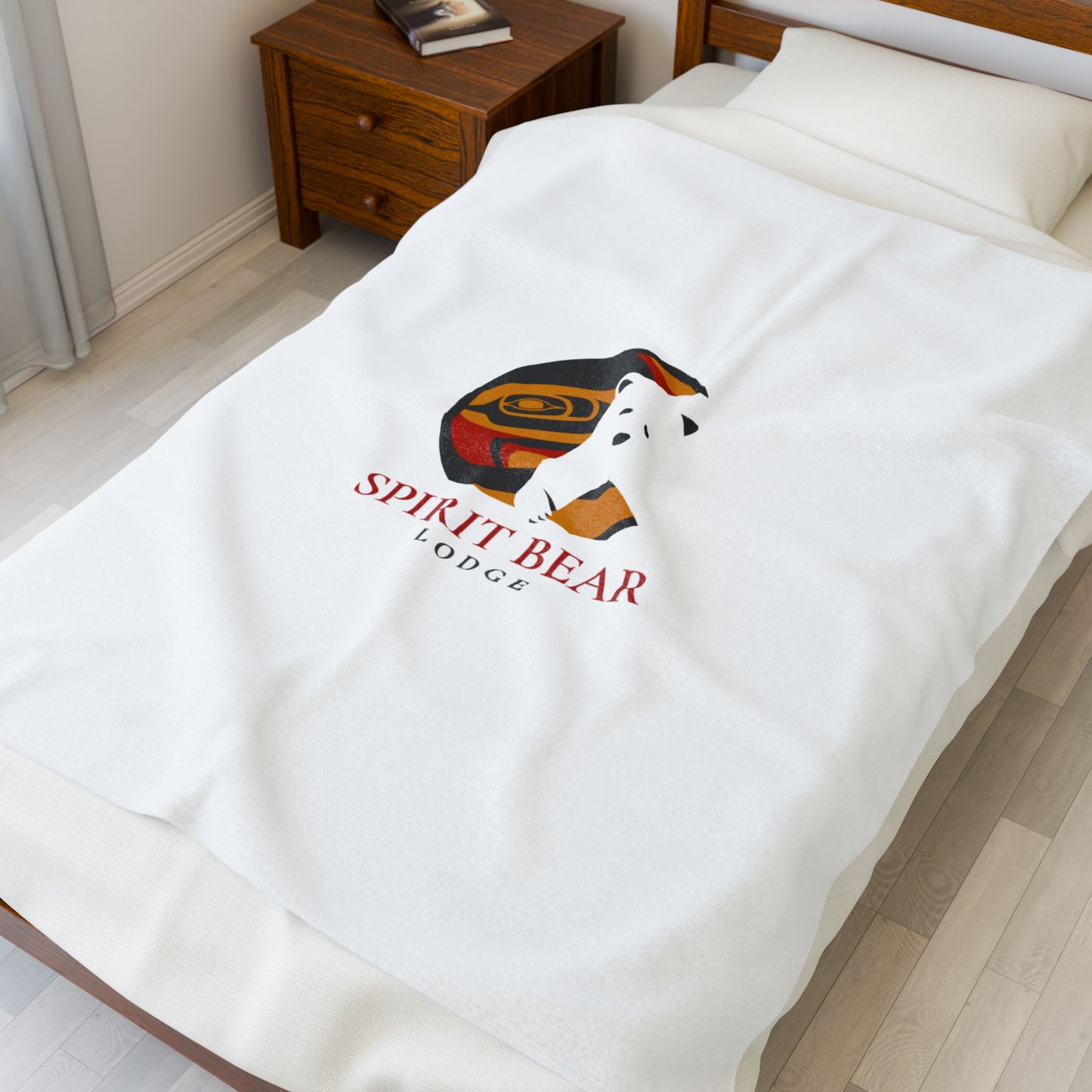 Cozy Velveteen Plush Blanket - Spirit Bear Lodge Design