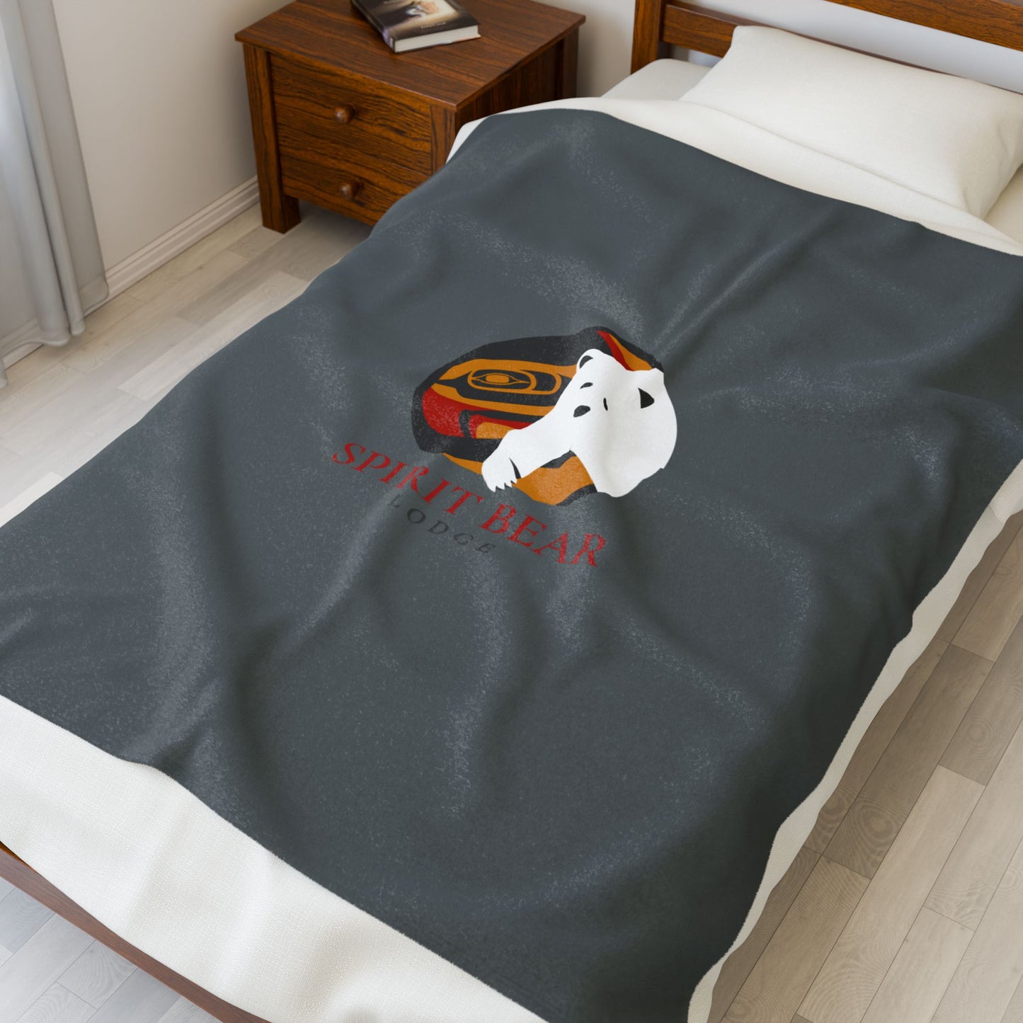 Cozy Velveteen Plush Blanket - Spirit Bear Lodge Design